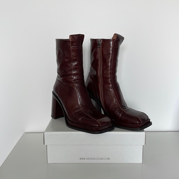 Shoes - Cognac leather Block heel Booties | L’intervalle